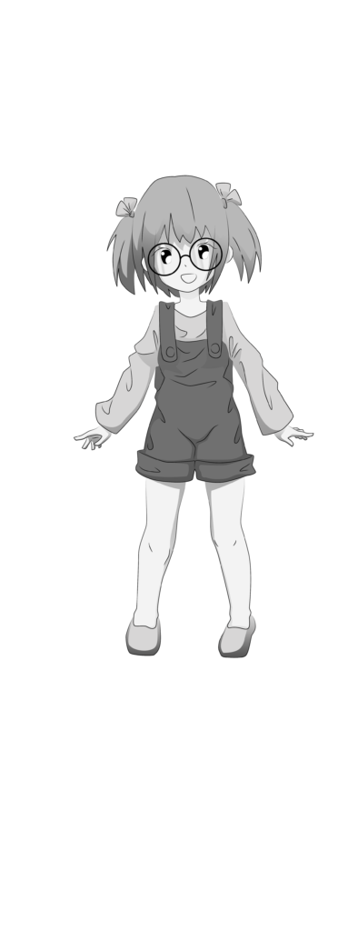 Bambina_BW_00 disegno in stile manga di una bambina con codini e occhiali
