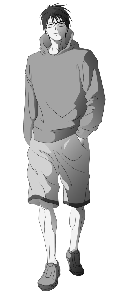 Ragazzo-sport_BW_00 Disegno in stile manga di un ragazzo sportivo in felpa