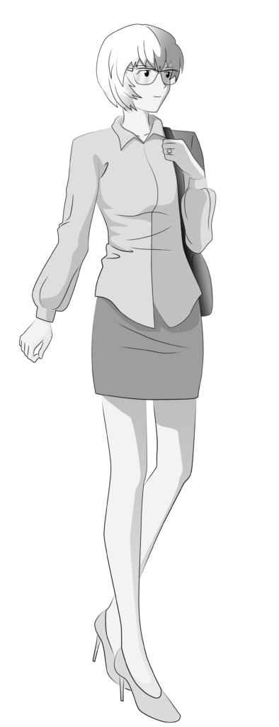 Signora-cap-corto_BW_00-1 Disegno in stile manga di una signora con capelli corti e occhiali